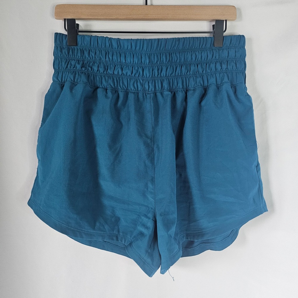 Crane Womens Teal Blue Smocked Waist Athletic Running Shorts Size M